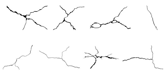 Crack in the wall.Damaged surface, crack on the surface of the ground, concrete, asphalt, wall, cracks from natural disaster.Crack of earth crust after earthquake.Vector illustration.