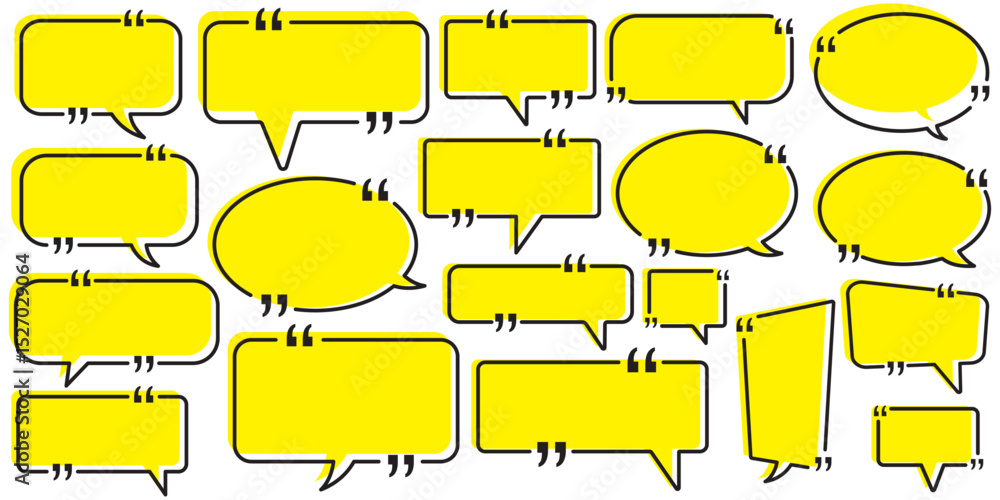 Poster chatting box, message box icon. quotation marks. yellow quotes icons set. quote vector bubbles for t