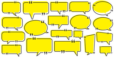 Obraz premium chatting box, message box icon. Quotation marks. Yellow quotes icons set. Quote vector bubbles for text, speech. Quotation box frames with borders design. Set quote frame, texting quote box icon.