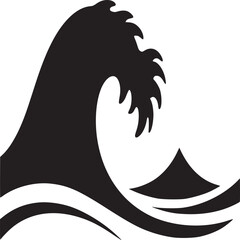 A black silhouette of a wave with a smaller wave in the background on a beige background art