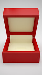 3D Render of Open Red Velvet Ring Box – Empty Jewelry Case Mockup for Engagement, Proposal, or Gift Display