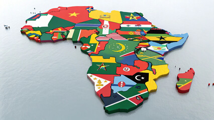 Detailed 3d map of africa depicting each country with its respective national flag