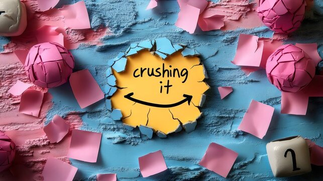 Motivational image with the phrase 'crushing it' and a smiling face.
