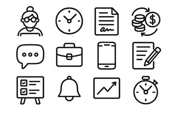 Fototapeta premium Business and finance icons featuring various office and communication tools