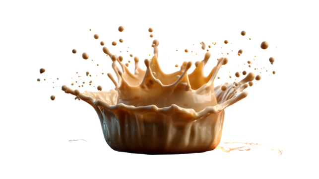 Cream splash with natural fluid dynamics, isolated on transparent background