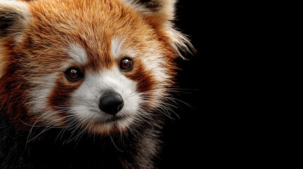 Red panda face on black background