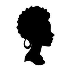 Minimal afro silhouette of female face with curly hair in artistic vector form
