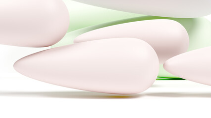 3D Render of Flying Colorful Abstract Objects on White Background – Landscape Composition for Modern Design, Art, or Tech Concepts
