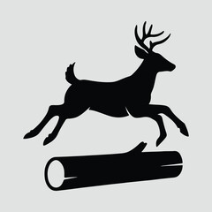 Reindeer jumping over log obstacle flat design Silhouette Vector