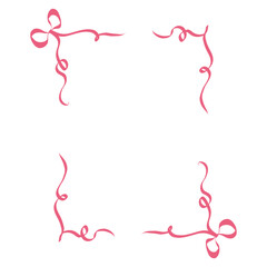 Whimsical wedding frame. Hand drawn coquette border with ribbon and bow in simple crayon and sketch style. Trendy art for bachelorette party and wedding invitations. Elegant vector illustration