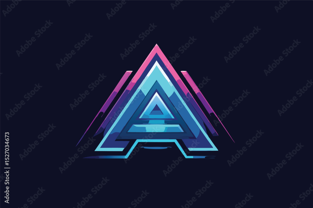Poster Retro style letter a logo concept with neon colors and angled lines, creating an edgy and futuristic graphic design