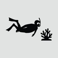 Scuba diver explores the coral reef Silhouette Vector