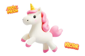 Vector realistic isolated cute unicorn on white background.