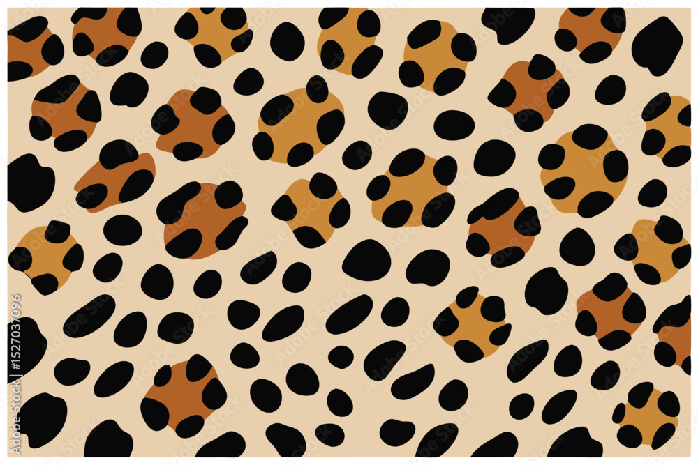 Poster Repeating animal pattern with brown spots and black dots design with cream colored background creating a fun, modern, and playful look
