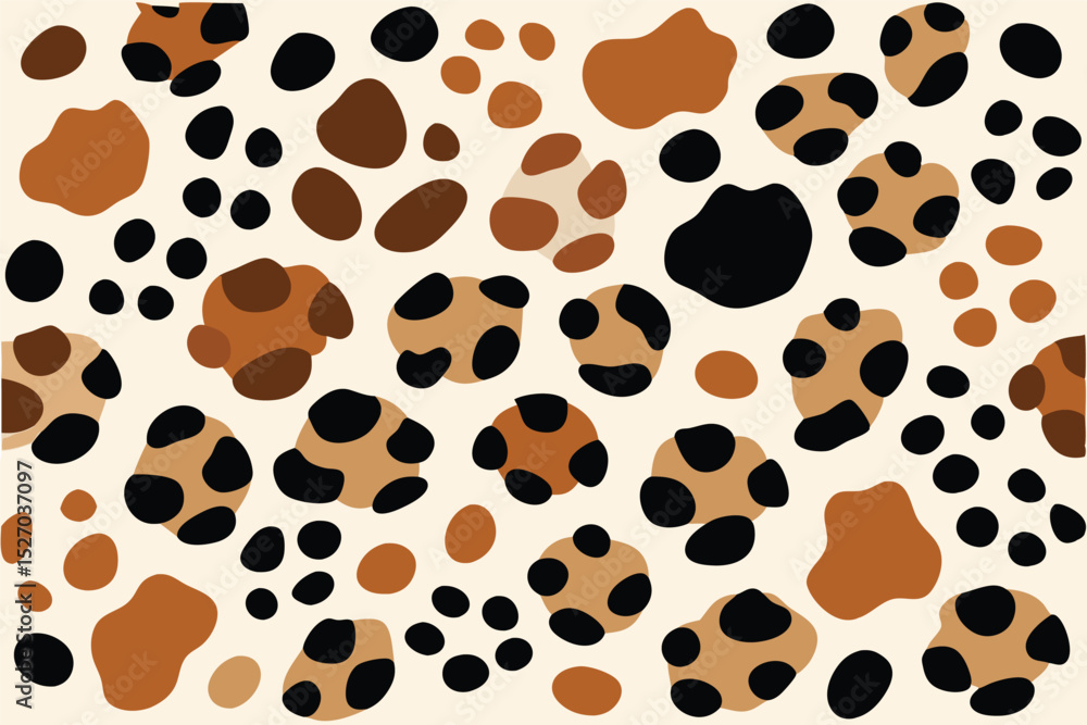 Poster Repeating animal pattern with brown spots and black dots design with cream colored background creating a fun, modern, and playful look
