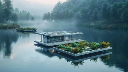 Fototapeta premium floating green data center powered by solar panels