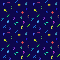  Math Symbols Seamless Pattern: Playful Educational Design for Kids Fabrics, Fun Wall Decor and Interactive Product Styling.