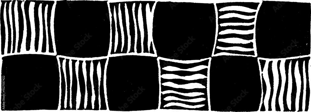 Poster neo folk art style checkerboard pattern with abstract motifs for modern design