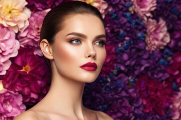 Naklejka premium Captivating flower explosion in luxurious high-end cosmetic ad vibrant floral background artistic visuals glamorous beauty enticing imagery for ultimate brand appeal