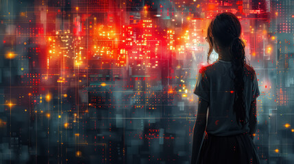 learning to code. Abstract shapes represent data structures, symbolizing the journey of mastering programming