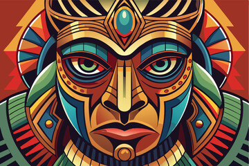 Detailed face of African tribal mask design with colorful vector illustration of Ancient African culture for artistic and symbolic representations