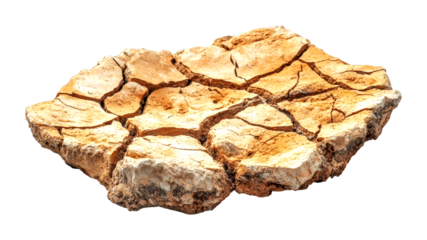 Drought impact on soil erosion agricultural land dry environment close-up view cut out on transparent background