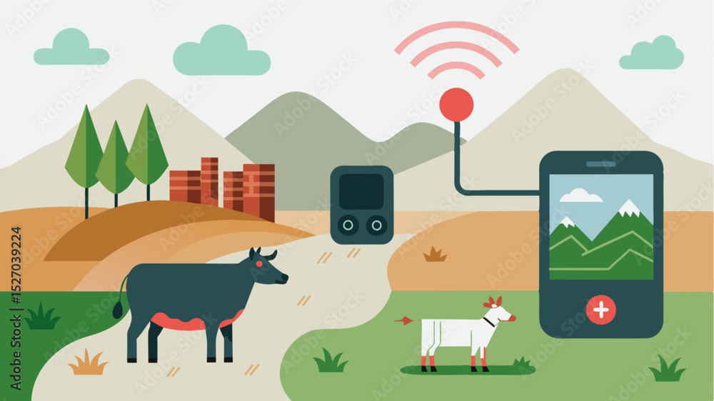 Aufkleber a remote monitoring device tracking the location of grazing animals enabling farmers to quickly loca