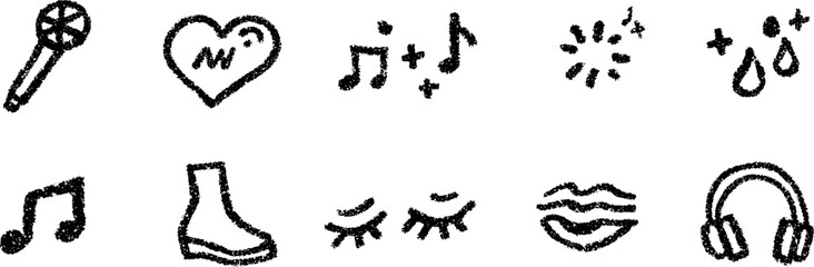 Quirky music icon set with microphone, heart, and headphones for creative design