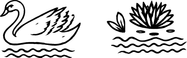 Whimsical swan and lake sketches for creative design projects