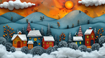 Winter Christmas and New year composition in paper cut style