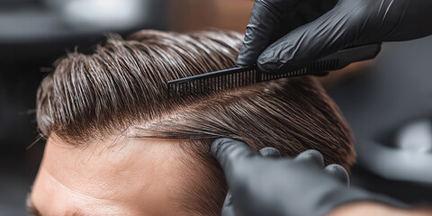 Expert barber styling a man's hair in a modern salon setting