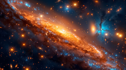 Space background with stardust and shining stars. Realistic cosmos and color nebula. Colorful galaxy