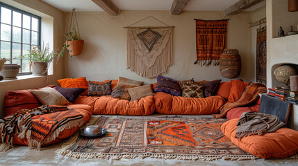 Beautiful bohemian living room interior