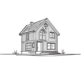 Abstract country house in continuous line art drawing style. Sketch. Family home minimalist