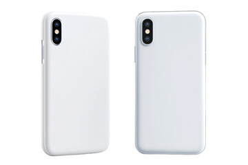 Two white cell phones are shown side by side