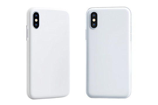 Two white cell phones are shown side by side