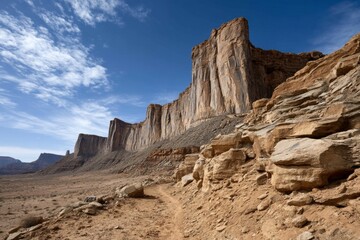 Obraz premium Majestic desert landscape with towering rock formations under blue sky