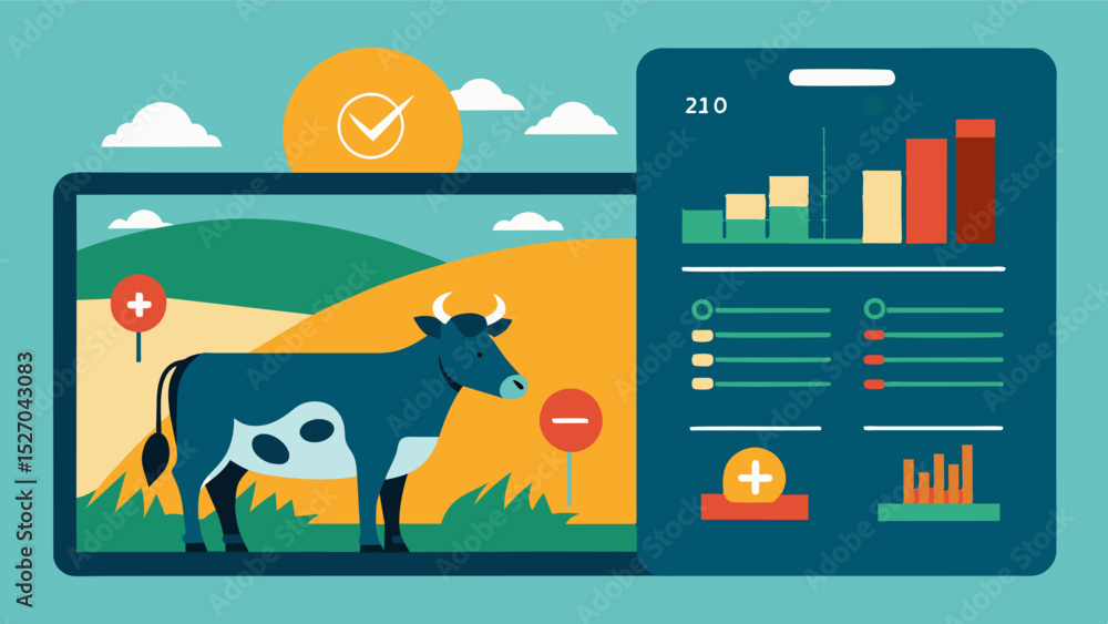 Poster a virtual dashboard displaying realtime data on the herds weight production and health status helpin