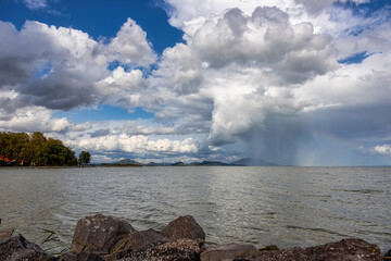 Storm over the lake Balaton in summer in Hungary