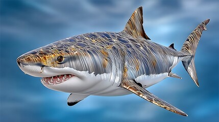 Artistic ocean shark swimming through calm blue water high resolution photo