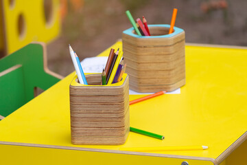 Colorful pencils on the table