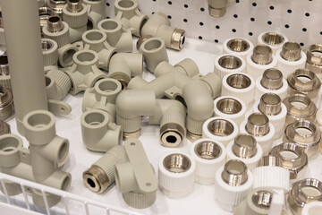 UPVC CPVC Fittings for polypropylene pipes. Elements for pipelines. plastic piping elements