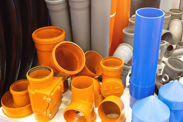 Colored plastic water pipes at the exhibition