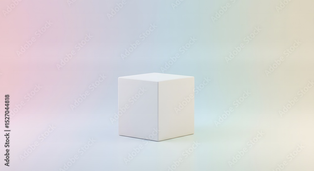 Poster 3d render of pixelated white cube with light pastel color gradient background concept for minimalist