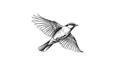 Obraz premium Simple Ink Illustration of Flying Bird Isolated on White Background Showing Freedom and Graceful Movement in a Minimalist Style