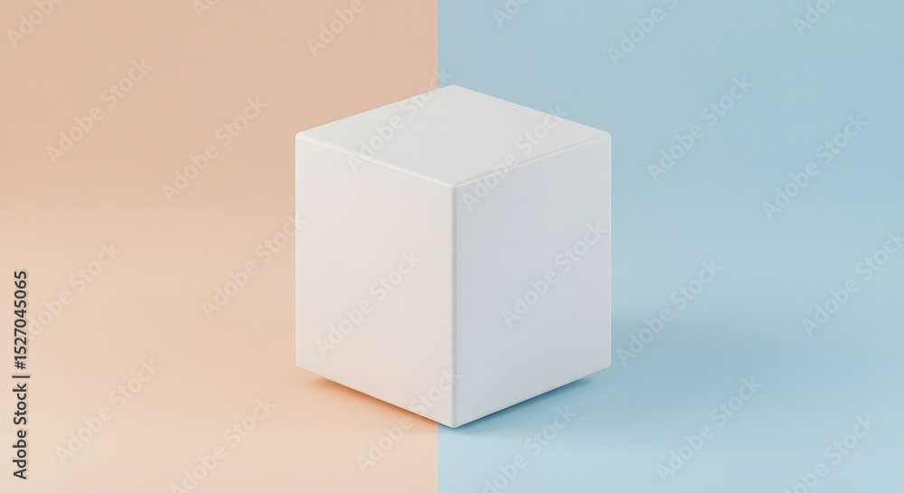 Poster white cube isolated on pastel backgrounds simple geometric shape symbolizing balance simplicity mode