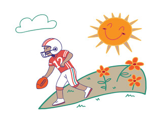 Illustration of a Football Player Running on a Sunny Day