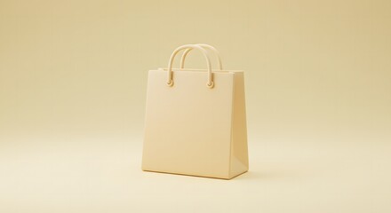 Empty Beige Paper Bag Isolated on Beige Background - Minimalist Style Shopping Bag for Branding and Advertising Mockup Template