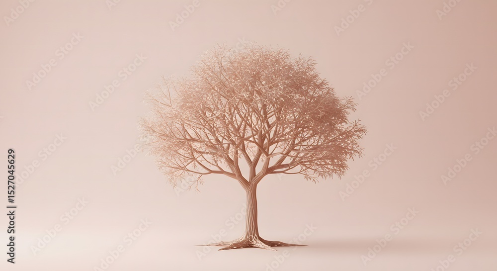 Poster abstract metallic tree on pastel background decorative element symbolizing growth and resilience in 