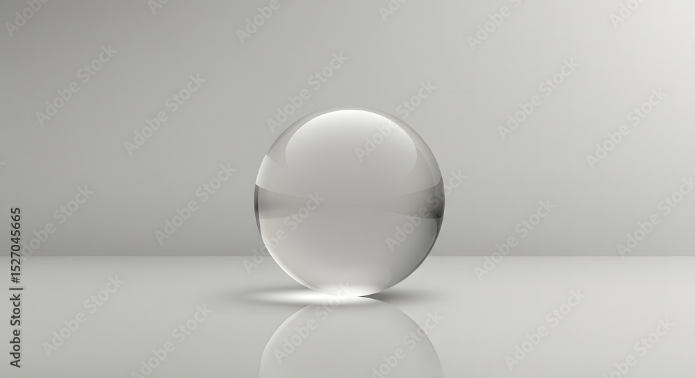 Poster single glass ball with light reflection isolated on white background displaying clarity simplicity a
